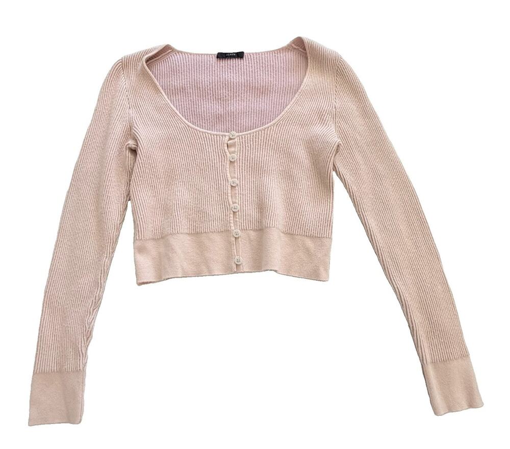 J.Crew Scoopneck Stretch Ribbed Cropped Cardigan Top Light Beige Size M